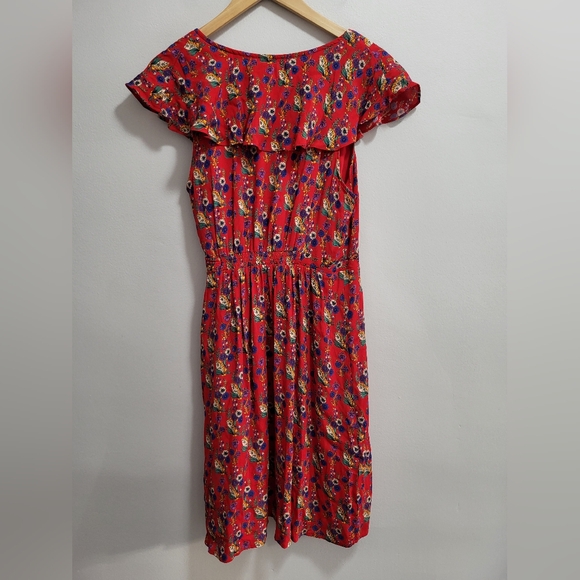 Maeve Anthropologie Rosalia Faux Wrap Floral Ruffle Dress Size 10 - Picture 2 of 6